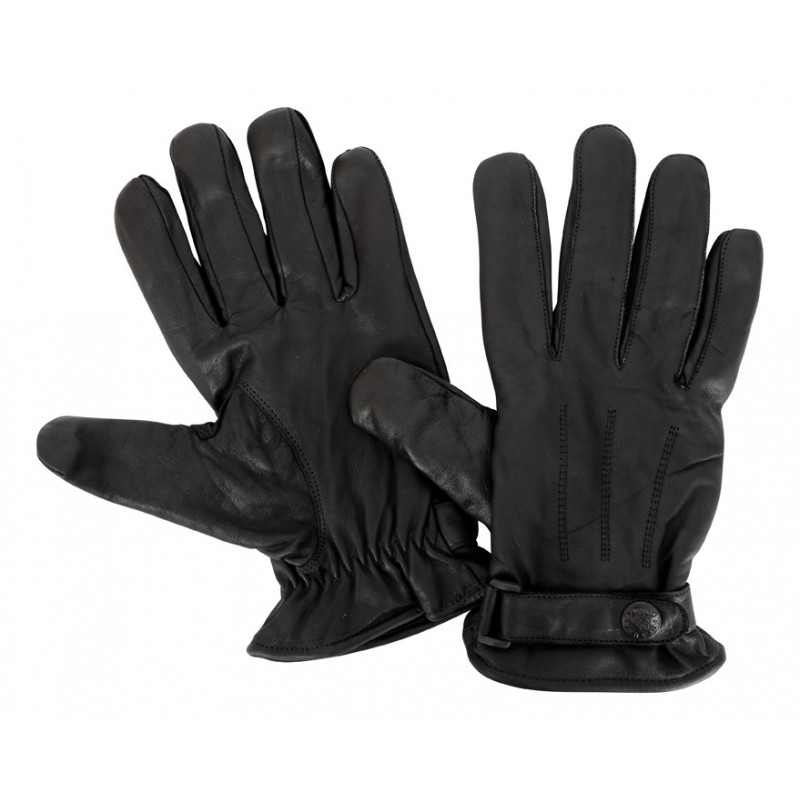 Gants homme en cuir doublé polaire avec surpiqures et sangle au poignet.  Bristol